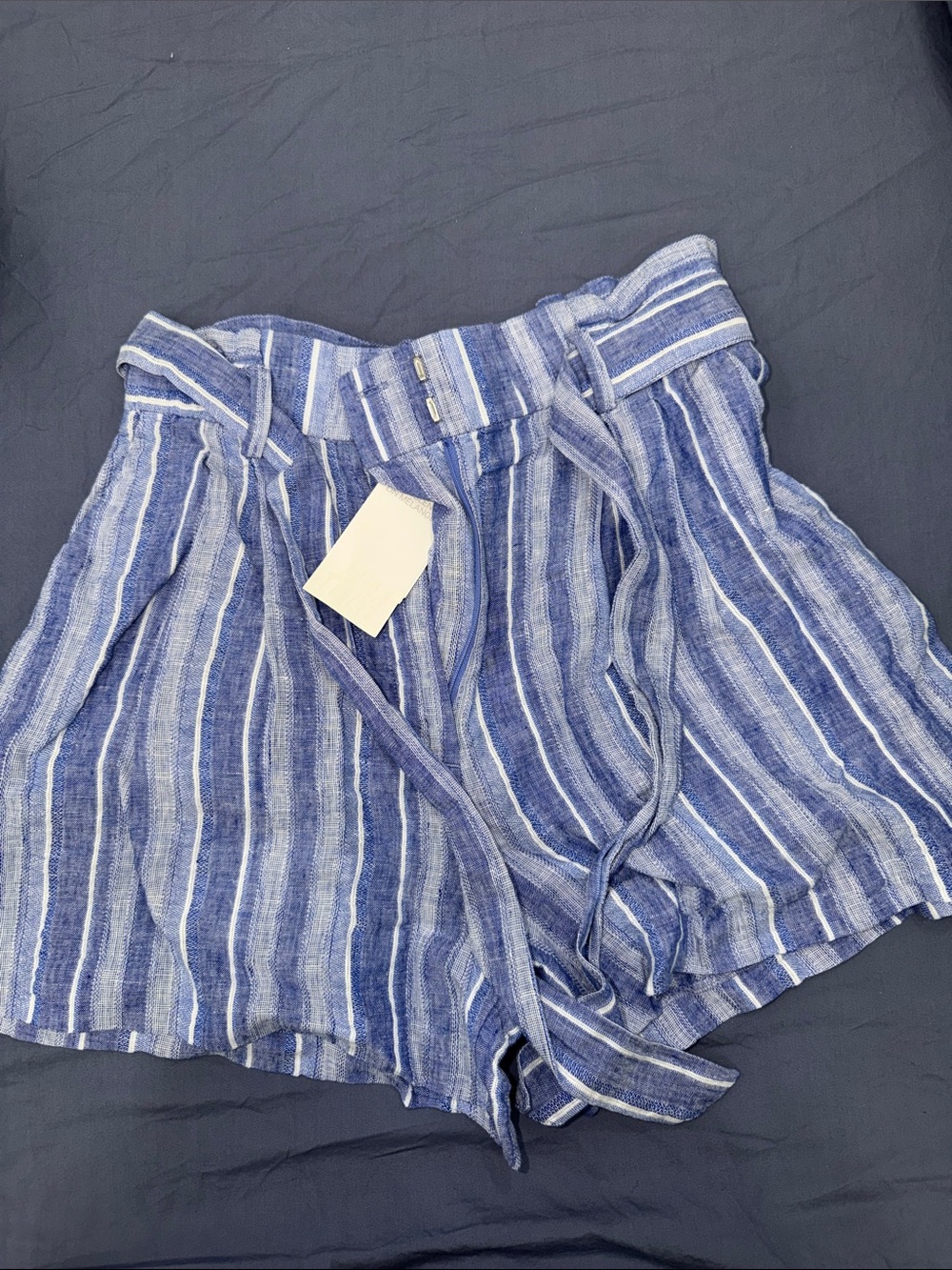 H&M Blue and White Striped Paperbag Waist Shorts